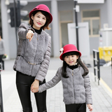 2015冬季新款亲子装女士女童真皮草羽绒拼接短款外套时尚韩版潮流