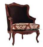 美式实木复古单人沙发椅新古典雕花布艺简约沙发椅时尚高档伯爵椅