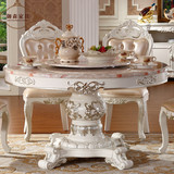 欧式餐桌 大理石餐桌椅组合圆桌6人 白色饭桌 香槟色雕花圆形餐桌