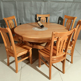 榉木圆桌实木餐桌椅组合圆桌现代中式直拼组装桌子6人座8人胡桃色
