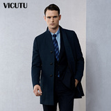 VICUTU/威可多男士大衣立领中长款保暖毛呢蓝大衣外套VBS88341200