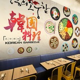 简约现代韩式料理墙纸酒楼饭店餐厅背景大型壁画室内走廊宣传壁纸