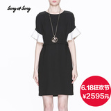 限时特惠SongofSong歌中歌荷叶袖优雅熟女夏季系带显瘦黑白连衣裙