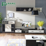 简约现代客厅黑白色可伸缩电视柜茶几组合墙套装大小户型储物地柜