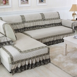 欧式高档奢华布艺防滑蕾丝纯色厚组合毛绒蕾丝坐垫定做沙发垫定制