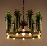 美式餐厅吊灯田园植物花草吊灯吧台艺术装饰创意个性玻璃酒瓶吊灯