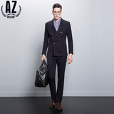 AZ蚁族男装2016春季新款西服套装条纹商务青年男士修身双排扣西装