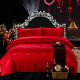 婚庆床品全棉贡缎圆角大红床上四件套纯棉床单被罩宫廷风家纺包邮