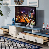 地中海电视柜小户型伸缩电视柜美式乡村创意地柜蓝色电视机柜