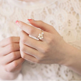 奥酷纳韩版简约时尚开口小雏菊花朵仿珍珠戒指指环食指饰品1054
