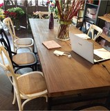 欧式实木快餐桌椅组合咖啡厅铁艺桌椅办公桌长方形电脑桌复古餐桌