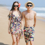 情侣泳衣韩国罩衫分体三件套保守钢托大码海边度假套装女男沙滩裤