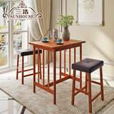 美式简约餐桌椅组合小户型餐桌椅早餐桌二人餐桌椅一桌两椅实木