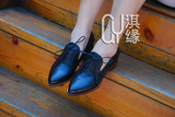 Gelly/歌莉2015新款尖头羊皮女鞋交叉绑带日系粗跟真皮橡胶底单鞋