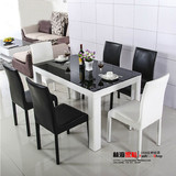 现代简约餐桌 钢化玻璃餐桌椅餐厅餐台 白色烤漆四脚餐桌椅组合