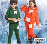 童装男女童秋冬套装儿童纯棉运动卫衣三件套加绒加厚外套特价包邮