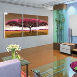 特价自然风景客厅装饰画草坪紫色大树简明卧室无框画三联水晶画