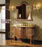 欧美式仿古1/1.2米红橡白橡水曲柳开放漆实木卫浴柜大理石浴室柜