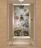 纯手工油画玄关装饰画现代中式花卉抽象油画过道走廊入户竖版挂画