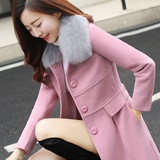 双面羊绒大衣女中长款2015新款冬装韩版高端收腰夹棉修身毛呢外套
