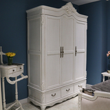 欧式三门衣柜 白色实木简约美式卧室家具推拉门衣柜储物柜