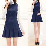 2016春装新款韩版气质女装长袖修身假两件连衣裙