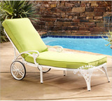 室外铸铝白色躺椅床 铁艺金属酒店泳池单人躺椅 别墅花园庭院躺椅