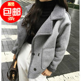 2015冬装新款蘑菇街女装韩版羊羔毛拼接保暖加厚短款外套潮女学生
