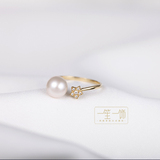 『一笙一饰』18K金开口戒指女 日本天然海水珍珠小星星钻石指环
