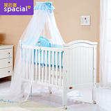 笑巴喜婴儿实木童床多功能白色油漆儿童床滚轮BB床宝宝婴儿床实木