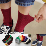 袜子女棉袜春秋韩国学生中筒堆堆袜糖果纯色螺纹竖条纹日系复古袜