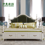 美式实木双人床1.8米大床高箱床真皮床1.5米婚床田园床卧室家具