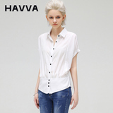 HAVVA夏新短袖衬衫立领显瘦蝙蝠袖衬衣纯色百搭上衣打底女H4096B