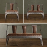 美式复古做旧软皮铁艺沙发 单人实木休闲咖啡椅 双人扶手创意沙发
