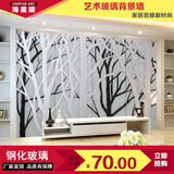 促销艺术玻璃电视背景墙隔断屏风玄关钢化装饰玻璃门黑白树 树影