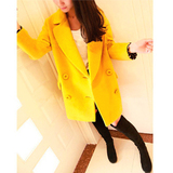 【露茜庄园】2015新款黄色西装大翻领羊毛呢呢子大衣外套上衣定制