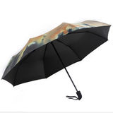 全自动折叠晴雨伞创意油画伞女士防晒遮阳伞 激情玫瑰-黑