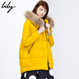 Lily2015冬新款女装欧美连帽毛领纯色宽松保暖羽绒服115430D1801