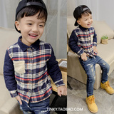 Tinky童装冬季2016新款儿童格子加厚衬衣韩版开衫潮男童加绒衬衫