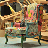 现货法式乡村拼布沙发复古做旧单人彩色美式布艺沙发椅休闲椅定制