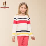 hushpuppies童装暇步士女童甜美条纹毛衣圆领套头针织衫HHC4MA02