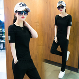 蘑菇街时尚套装女学生春夏韩版大码显瘦短袖t恤休闲运动两件套潮