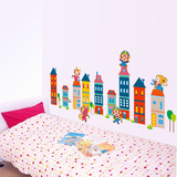 头背景墙壁纸小猴子城堡建筑墙贴纸贴画卡通幼儿园儿童房间卧室床