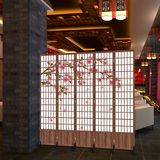 日式和风仿木纹格子樱花时尚客厅餐厅料理店美容布艺折叠屏风隔断