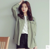 韩国BF街头衬衫男女大码情侣学生宽松长袖衬衣军绿色工装外套