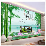 店庆中式竹子壁纸客厅电视背景墙纸简约3d立体无缝无纺布大型壁画