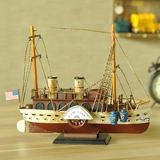 铁皮帆船模型复古家居客厅摆件房间橱窗陈列手工艺品软装饰品摆设