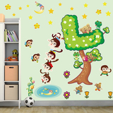 幼儿园走廊墙面装饰卡通儿童寓言故事墙贴小猴子捞月亮贴纸贴画