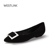 Westlink西遇女鞋2016春秋新款羊皮浅口低跟平底鞋女尖头通勤单鞋