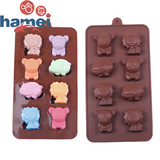 哈每硅胶蛋糕模巧克力DIY手工皂冷制皂模具 8连小熊狮子河马动物